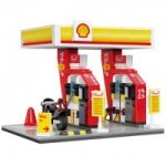 CaDA Shell Petrol Fuel Station with Motorcycle 305 Pieces (Unassembled Brick Build Kit) - C66028W