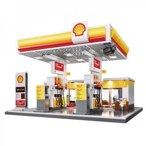 CaDA Shell Retail Petrol Fuel Station 1309 Pieces (Unassembled Brick Build Kit) - C66026W